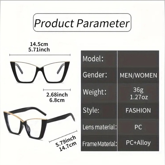 Vintage Cat Eye Glasses Transparent Lens Computer Glasses - Picture 6 of 6